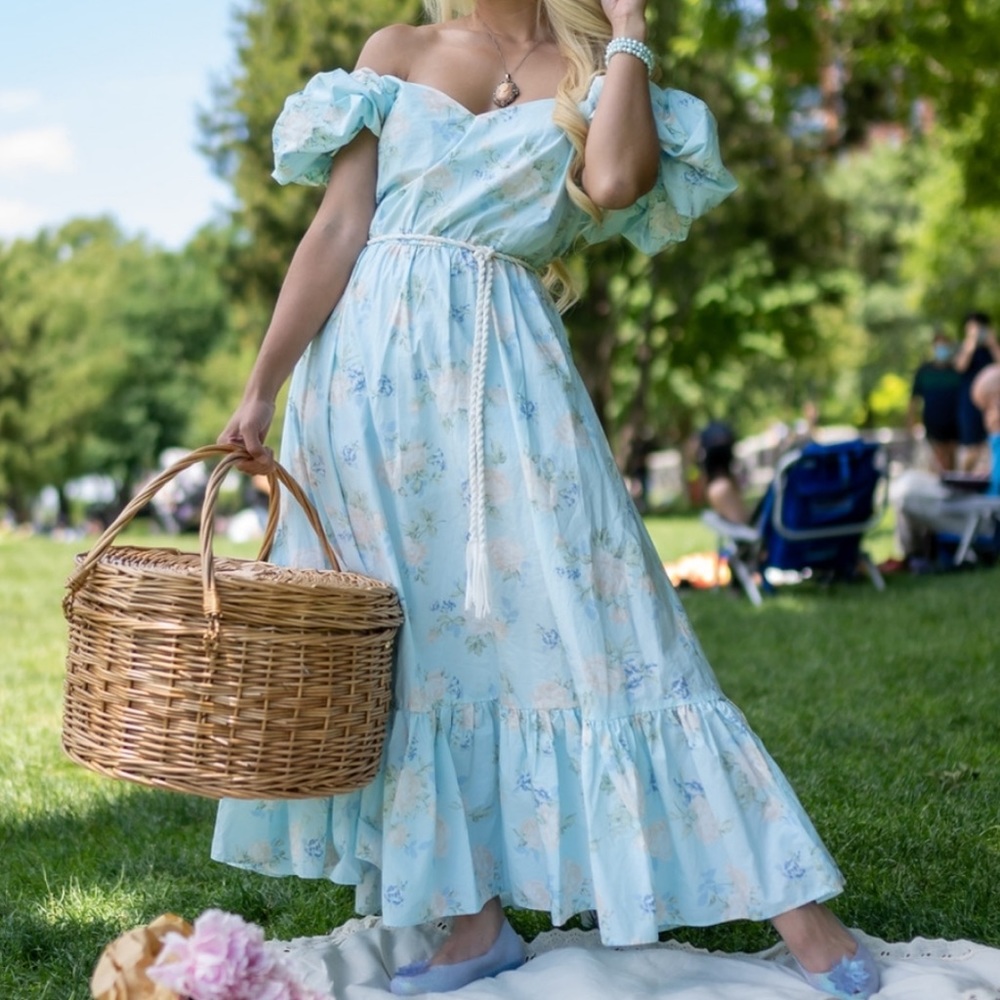 NWT LoveShackFancy x Target Blue Floral Maxi Dress with Puff Sleeves
